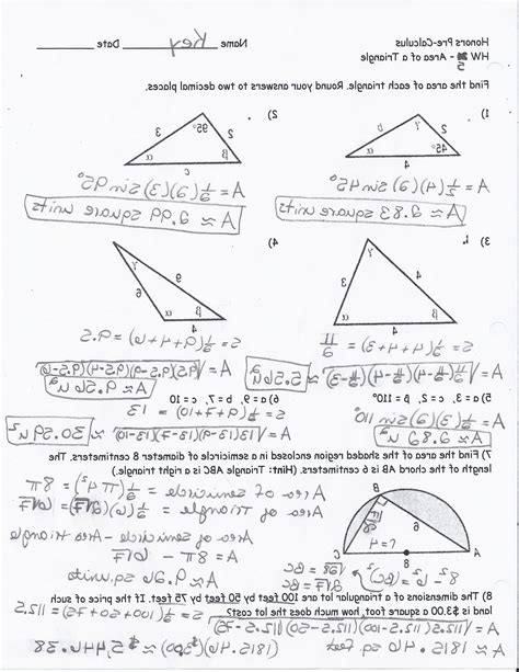 precalculus right triangle trigonometry worksheet answers